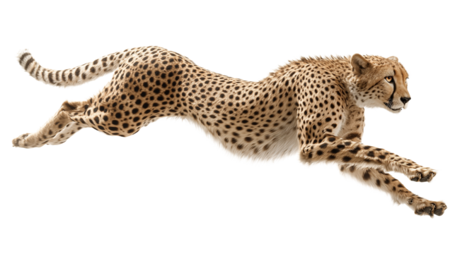 Cheetah in Mid-Air Leap with Speed and Grace on Transparent Background

