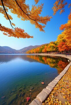 Autumn view of Dashi Lake in Benxi, Liaoning, Northeast China