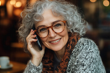 Elderly Beauty Laughing While on a Phone Call