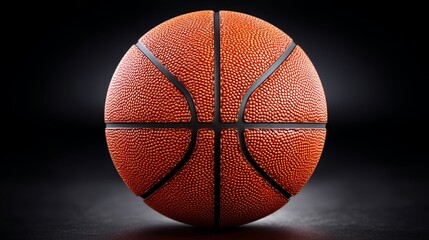 Fototapeta premium Classic Basketball on Black Background - Close-up of a single orange basketball on a black background. Perfect for sports, fitness, or competition themes