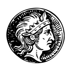 A vintage style illustration showing roman coin