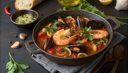 Vibrant Seafood Soup with Succulent Shrimp Mussels and Tomatoes