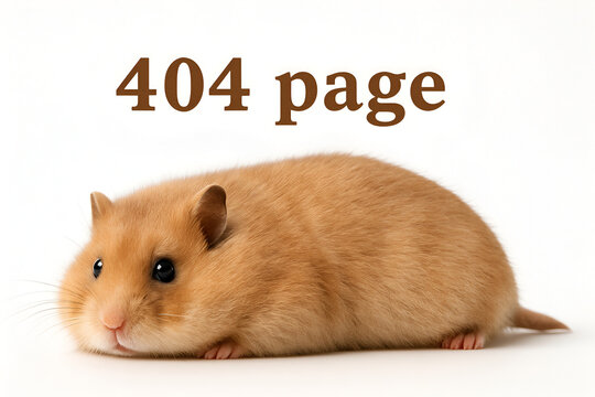 Funny 404 Page Error Concept with Adorable Brown Hamster on White Background for Website Maintenance, Humor or Animal-Themed Web Design