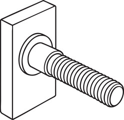 Isometric Line Drawing of a Bolt with a Square Head and Visible Threads Isolated on White