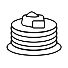 Pancake stack with butter cube in fine line drawing Vector illustration