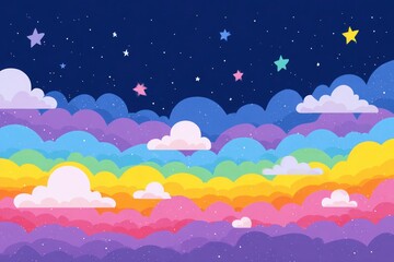 A colorful sky with clouds and stars