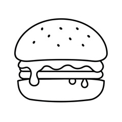 Hamburger with ketchup drip in smooth line drawing Vector illustration