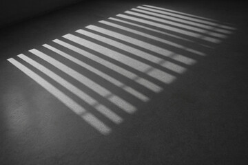 Obraz premium Grayscale Image of Vertical Light Stripes Shadow on Dark Floor Simple Composition