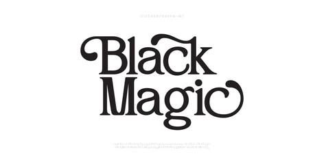 Black Magic Elegant Font Uppercase Lowercase Number And Ampersand. Classic Lettering Minimal Fashion Designs. Typography modern serif fonts regular decorative vintage concept. vector illustration 
