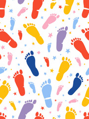 Colorful seamless pattern of shoe prints (footprints)