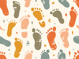 Colorful seamless pattern of shoe prints (footprints)