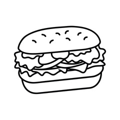 BBQ pulled pork sandwich with slaw in fine lines Vector illustration
