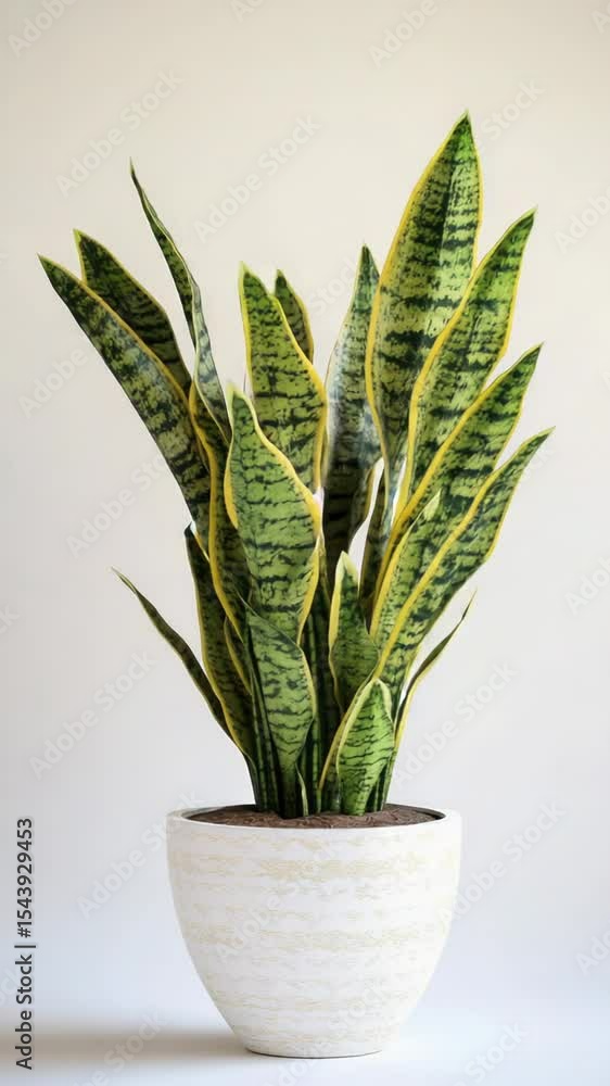 Poster a potted snake plant is placed on a table, adding some greenery to the space
