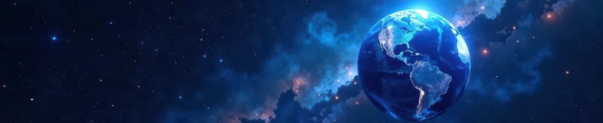 A vibrant blue sphere suspended in the inky blackness of space , orbit, texture, planet