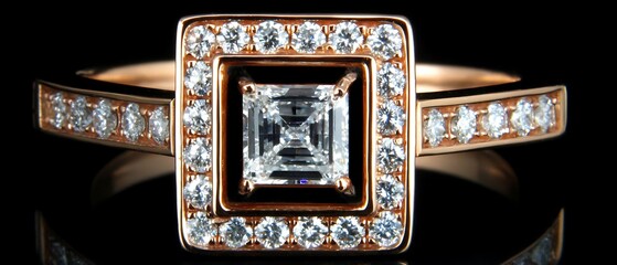 Rose gold ring with pave set diamonds