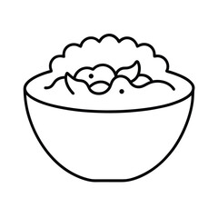 Burrito bowl with beans and lettuce in line drawing Vector illustration