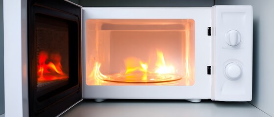 Fototapeta premium Microwave with simulated fire