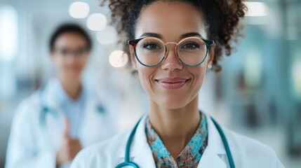 A reassuring healthcare professional wearing glasses and a lab coat, exuding confidence and warmth, symbolizing care, professionalism, and dedication in the medical field.