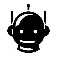 Futuristic AI Chatbot Head Silhouette Vector Icon – Bold Black Tech Robot Illustration