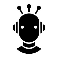 Futuristic AI Chatbot Head Silhouette Vector Icon – Bold Black Tech Robot Illustration