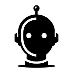 Futuristic AI Chatbot Head Silhouette Vector Icon – Bold Black Tech Robot Illustration