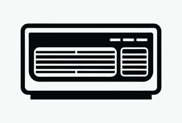 window air conditioner, line art appliance, black and white vector, cooling unit icon, home electronics graphic