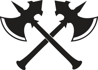axes silhouette simple flat vector, two axe vector, Crossed axes silhouette