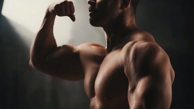 Muscular man flexing biceps