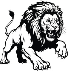 Obraz premium Majestic Lion Illustration Powerful Black and White Vector Art
