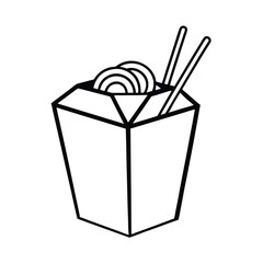 Chow mein noodles in takeout box in line style Vector illustration