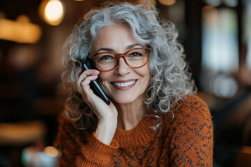 Smiling Older Woman Enjoying a Phone Conversation

