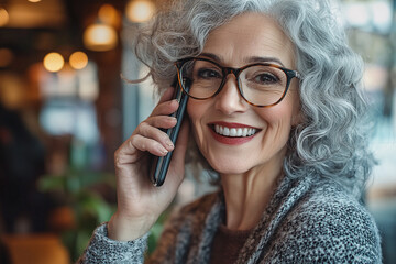 Happy Senior Lady Talking and Laughing on the Phone

