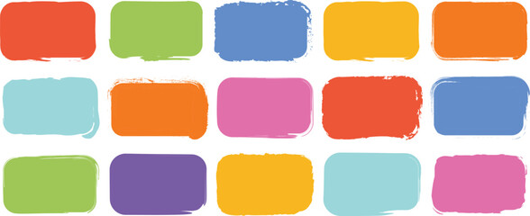 An assorted collection of colorful and black brush-painted rounded rectangles with artistic textures, perfect for use in modern digital designs.