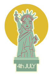 Statue of Liberty vector flat cartoon illustration isolated on white for design, website, presentation, cards, icons, stickers. New York with lettering text