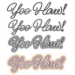 Yee haw text vector illustration isolated on white background for design. Cowboy lasso Rodeo lettering. Vector printable black graphic symbol for print.