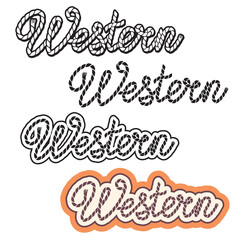 Western text vector illustration isolated on white background for design. Cowboy lasso Rodeo lettering. Vector western printable black graphic symbol for print