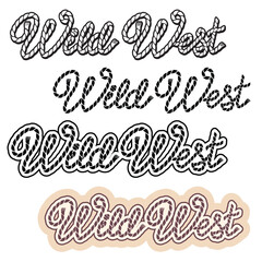 Wild west text vector illustration isolated on white background for design. Cowboy lasso Rodeo lettering. Vector wild west printable black graphic symbol for print.