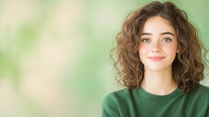 Naklejka premium Portrait of a Beautiful Young Woman with Curly Hair and Green Eyes