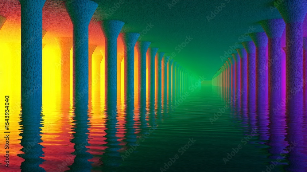 Aufkleber vibrant columns reflecting in water - abstract painting of colorful columns reflecting in still wate