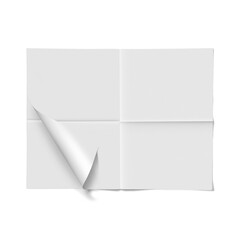 A blank, folded sheet of paper with a curled edge, suitable for notes or creative designs.