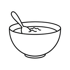 Egg drop soup in bowl with spoon line drawing Vector illustration