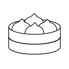 Dumplings in bamboo steamer in minimal line art Vector illustration