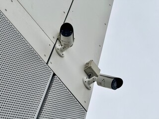 Security cameras on the facade of an apartment building. High quality photo