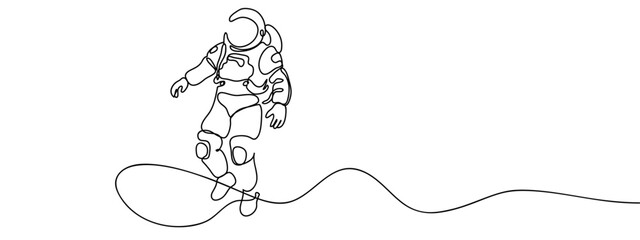 Continuous line, astronaut, spacesuit Simple art lines on transparent background, editable strokes. © Proongnee