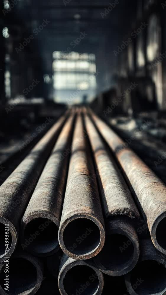 Aufkleber a collection of pipes stored in a warehouse