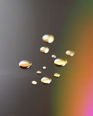 Floating Golden Water Drops on Dark Background