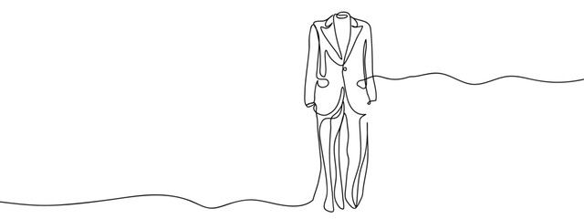 Continuous line, suit, formal Simple art lines on transparent background, editable strokes.