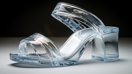 Clear, transparent sandal on a high, block heel