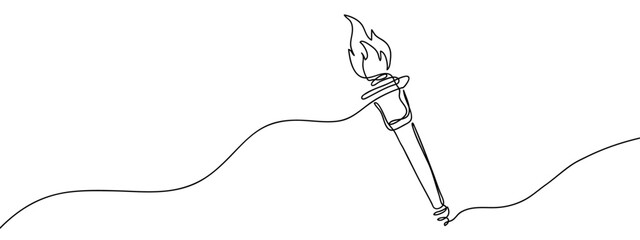 Continuous line, Olympic torch Simple art lines on transparent background, editable strokes.