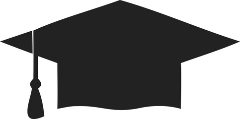 Black Graduation Cap Silhouette – Classic Mortarboard Design with Flat Square Top and Hanging Tassel – Iconic Academic Symbol for Education Logos, Graduation Events, and Scholarly Graphics